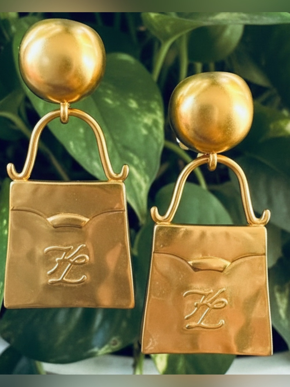KARL LAGERFELD Gold  Handbag Earrings✨STUNNING ✨Dangle Drop CLIP-ON